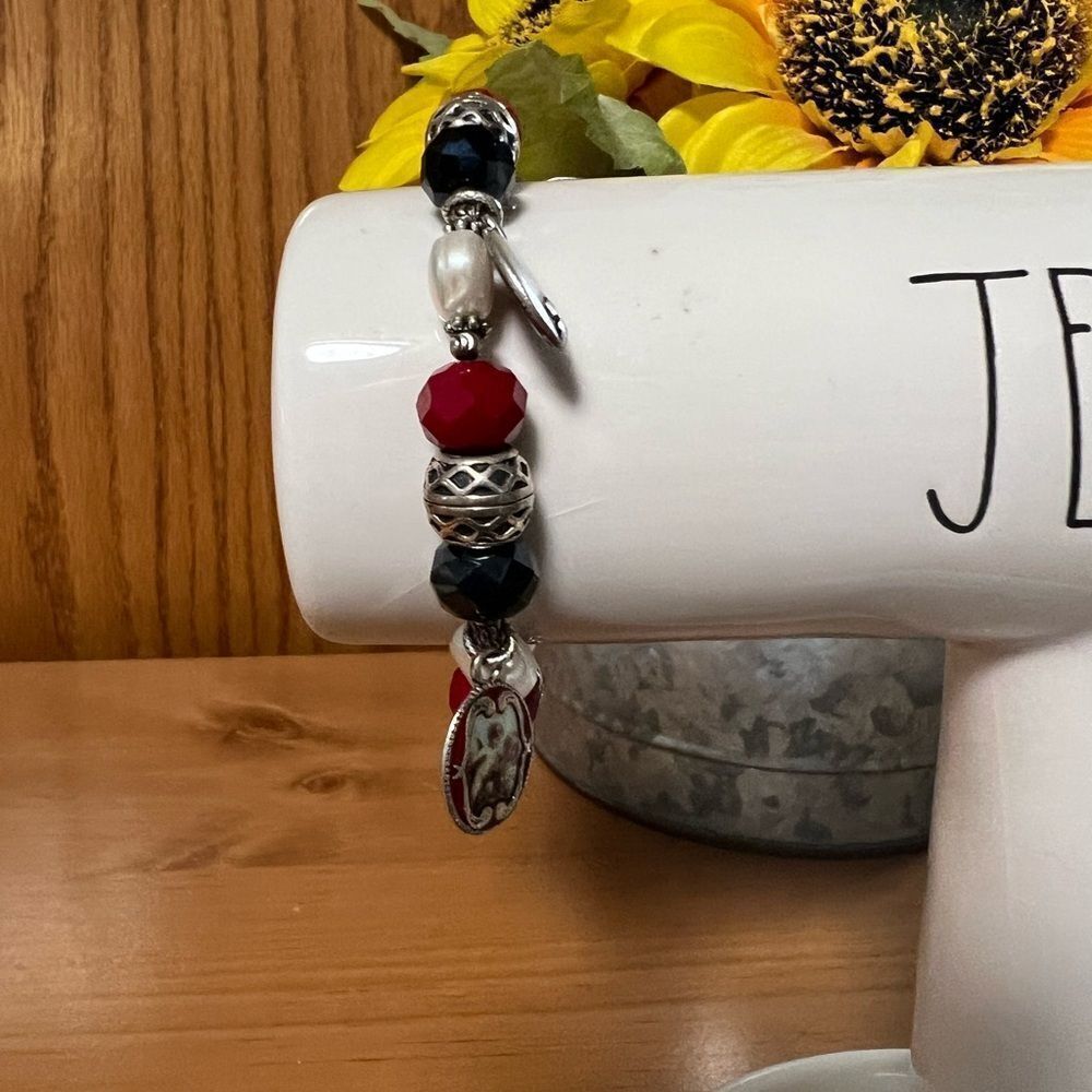 Patricia Nash Elegant Silver & Red Beaded Stretch Bracelet #PNBR